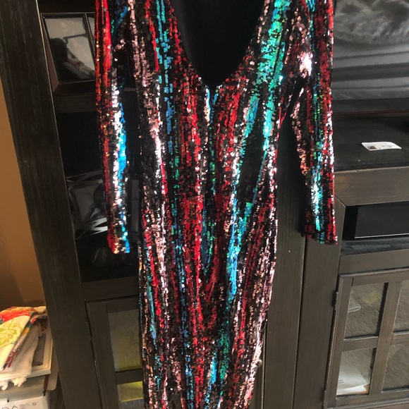 Vibrant Sequin Striped Midi Dress - Picture 2 of 3